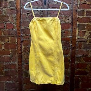 Vintage UO denim yellow mini dress. Sz small.